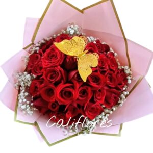 Bouquet redondo rosas rojas 03